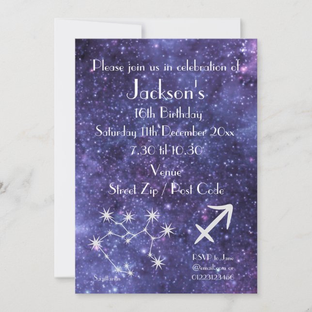 Invitation Sagittaire personnalisé Zodiac Galaxy Party (Devant)