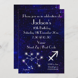 Invitation Sagittaire personnalisé Zodiac Galaxy Party