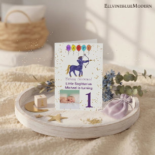 Invitation Sagittaire Premier Anniversaire Or & Ballons