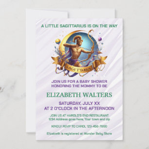 Invitation Sagittaire Zodiaque Baby Shower Lavande et Vert