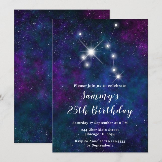 Invitation Sagittarius Zodiac Constellation fête d'anniversai (Devant / Derrière)