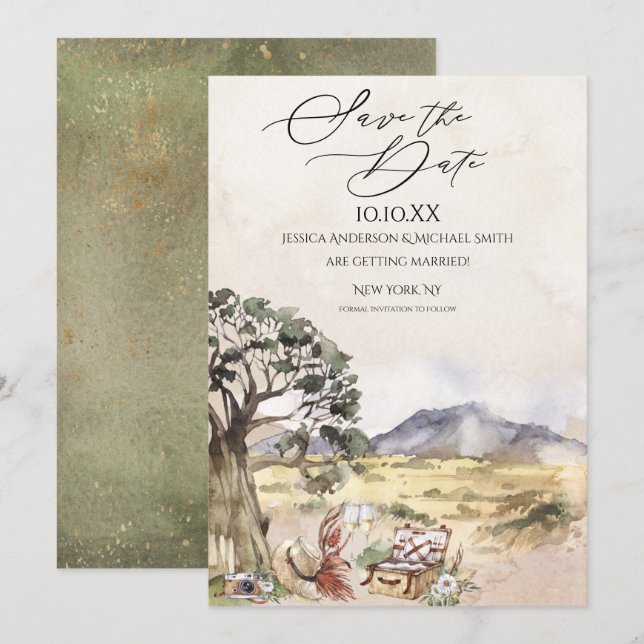 Invitation Sahara Savanna Pique-nique Sauvez la Date (Devant / Derrière)