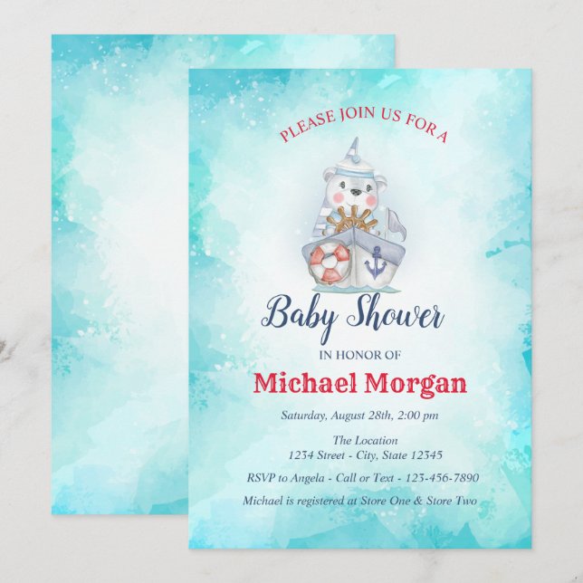 Invitation Sailor, Ahoy C'est un petit Baby shower de mer (Devant / Derrière)