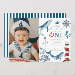 Invitation Sailor Aquarelle Baleine Mer 1er Anniversaire