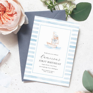 Invitation Sailor Bear Bleu Bande Premier anniversaire