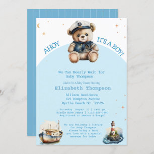 Invitation Sailor Teddy Bear Apportez un Baby shower de livre