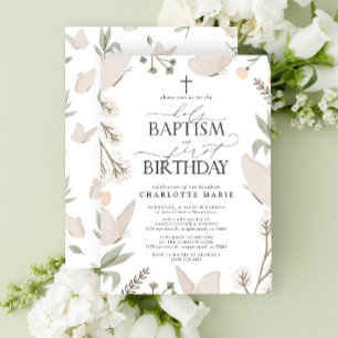 Invitation Saint Baptême & 1er Anniversaire Papillons Floral