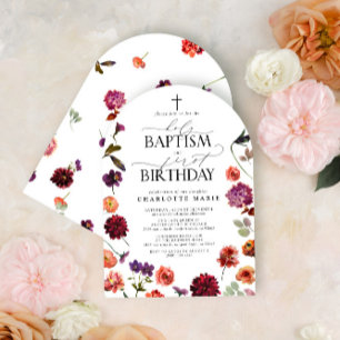 Invitation Saint Baptême et 1er Anniversaire Floral