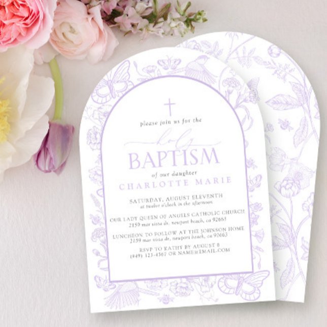 Invitation Saint Baptême Lilac Lavender Papillons floraux (Créateur téléchargé)