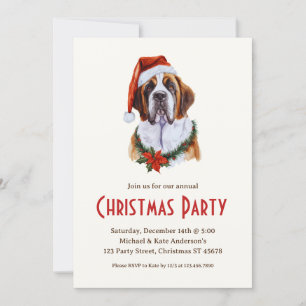 Invitation Saint Bernard Chien à la fête de Noël du chapeau d