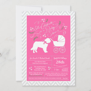 Invitation Saint Bernard Chien Baby shower fille rose