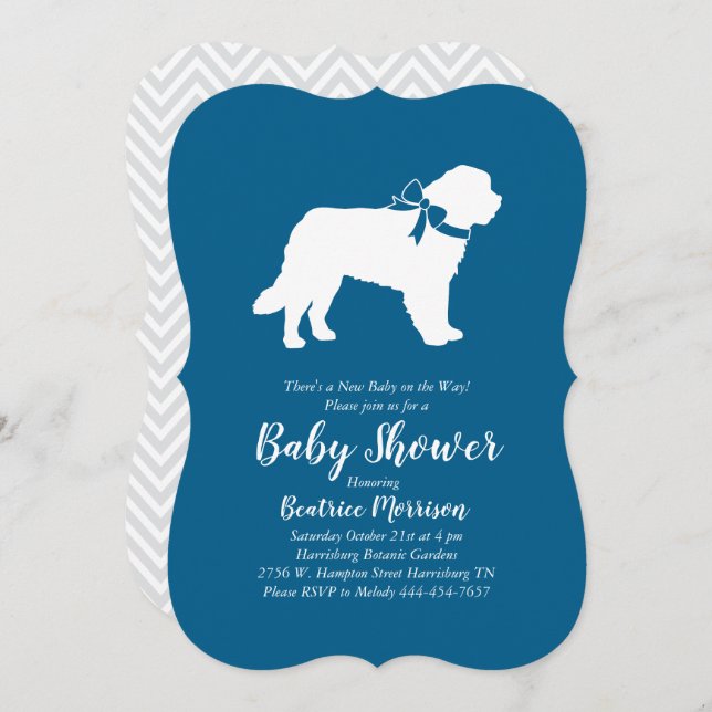 Invitation Saint Bernard Chien Baby shower Garçon bleu (Devant / Derrière)