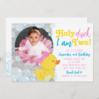 Invitation Saint canard Je suis deux filles Ducky Photo Anniv