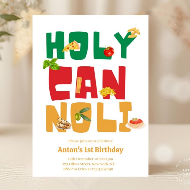 Invitation Saint Cannoli Pizza Italie Anniversaire (holy cannoli adult birthday party, italian birthday party, pizza and wine birthday party, italian re)