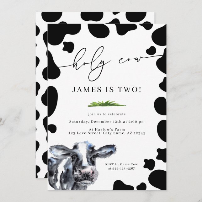 Invitation Saint Cow Country Farm Boy's Birthday (Devant / Derrière)