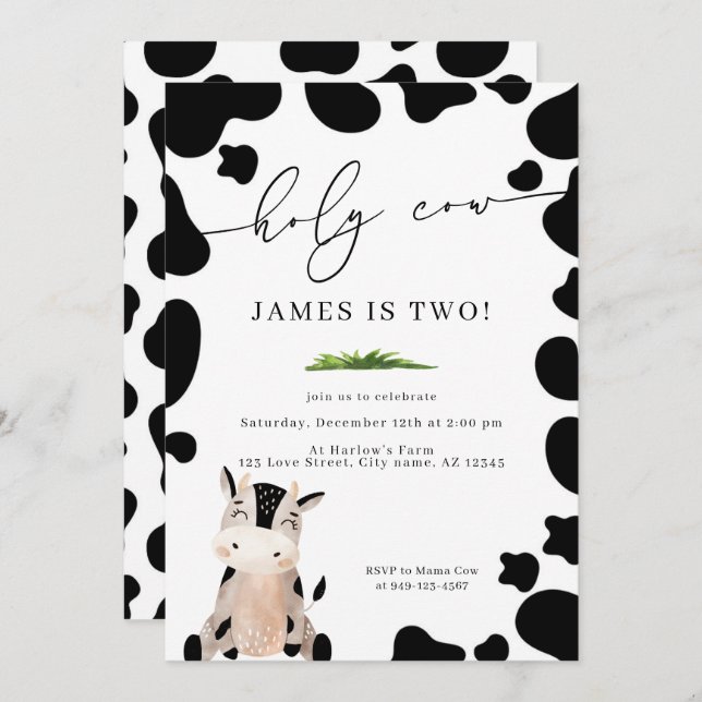 Invitation Saint Cow Country Farm Boy's Birthday (Devant / Derrière)