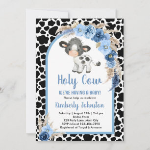 Invitation Saint Cow garçon baby shower bleu boho ferme invit