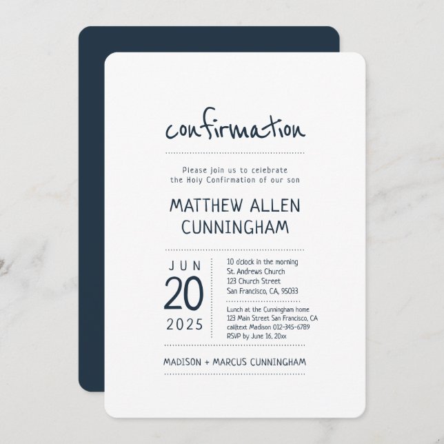 Invitation Saint garçon de confirmation | Moderne + Simple (Devant / Derrière)