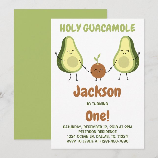 Invitation Saint Guacamole Avocado fête d'anniversaire (Devant / Derrière)
