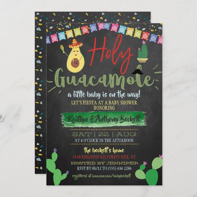 Invitation Saint-Guacamole Baby shower mexicain Fiesta Coed (Devant / Derrière)