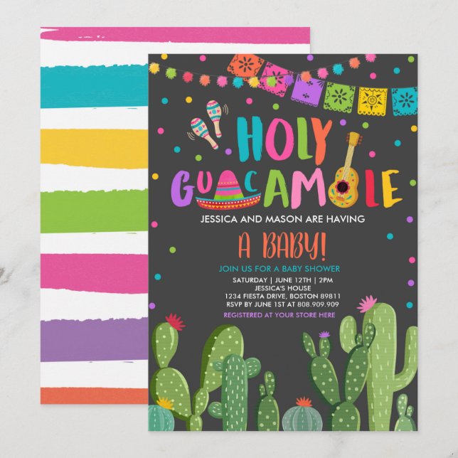 Invitation Saint Guacamole Fiesta Baby shower Cactus (Devant / Derrière)
