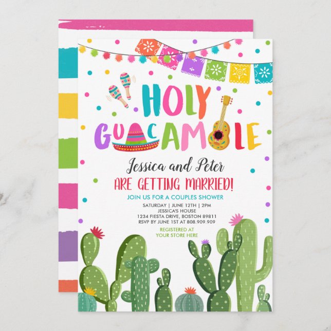 Invitation Saint Guacamole Fiesta Cactus Couples Douche (Devant / Derrière)