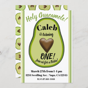 Invitation Saint-Guacamole Heart Avocado 1ère fête d'annivers