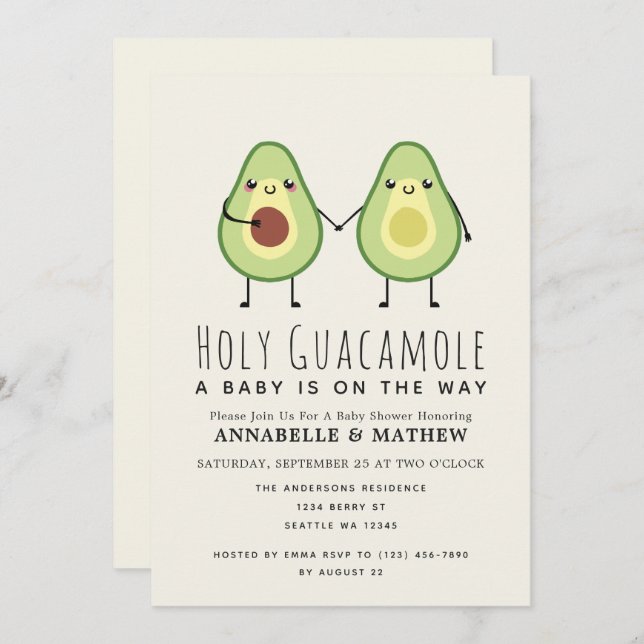 Invitation Saint Guacamole mignonne Avocado Couples bébé (Devant / Derrière)