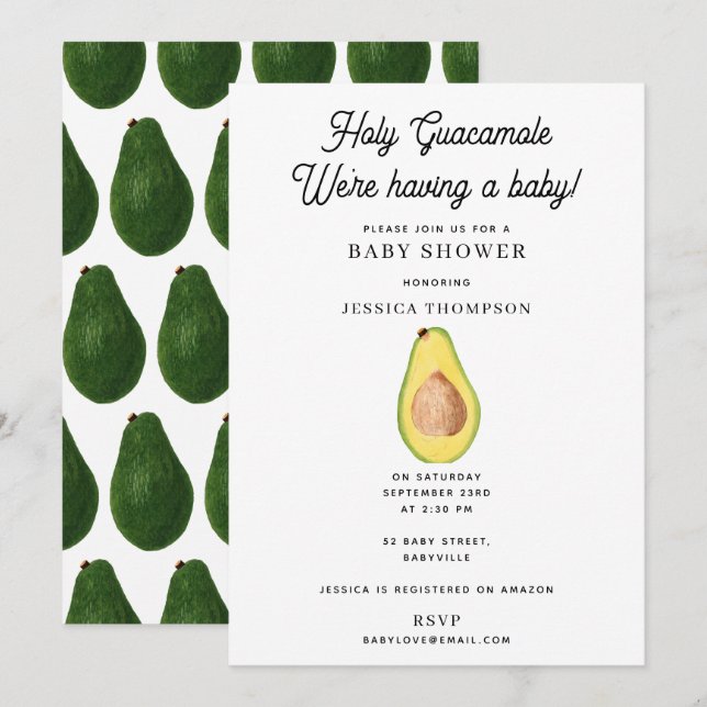 Invitation Saint Guacamole Nous avons un Baby shower (Devant / Derrière)