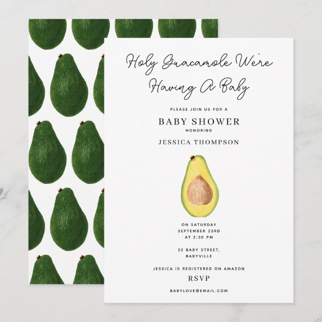 Invitation Saint Guacamole Nous avons un Baby shower (Devant / Derrière)