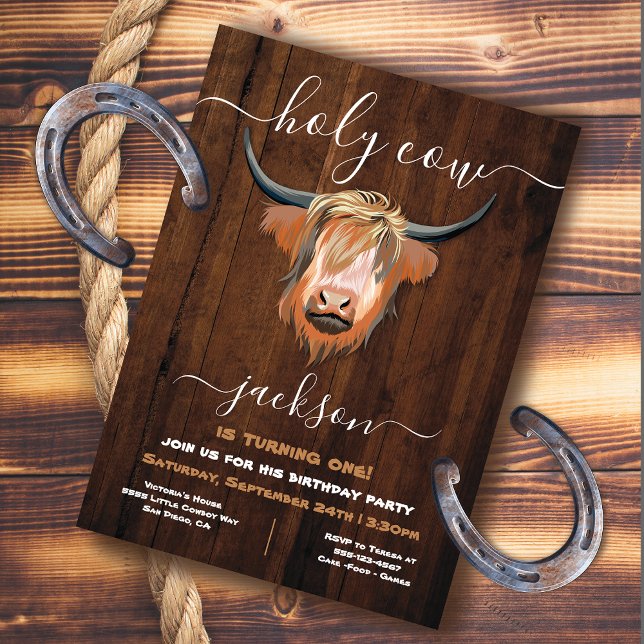 Invitation Saint-Highland Cow Russe fête d'anniversaire (Créateur téléchargé)