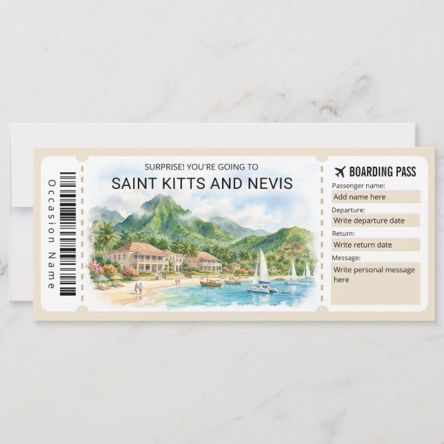 Invitation Saint Kitts and Nevis Trip Boarding Pass Ticket (Devant)