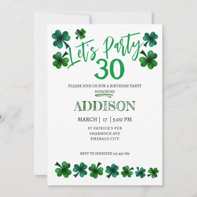 Invitation Saint Patrick Day Anniversaire Faisons la fête sha (Devant)