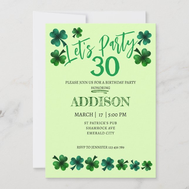 Invitation Saint Patrick Day Anniversaire Faisons la fête sha (Devant)