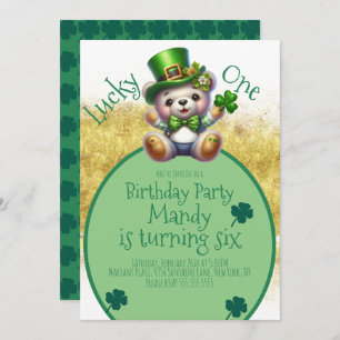 Invitation Saint-Patrick’s Day Bear Cute Gold Anniversaire Lu