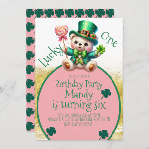 Invitation Saint Patrick’s Day Ours mignonne fille Anniversai