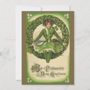 Invitation Saint-Patrick vintage, Couronne avec jeune Irlanda