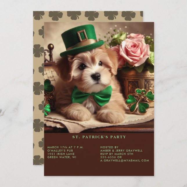 Invitation Saint Patrick's Day Adorable Fluffy Puppy Casquett (Devant / Derrière)