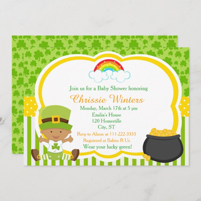 Invitation Saint Patrick's Day Baby shower afro-américain (Devant / Derrière)