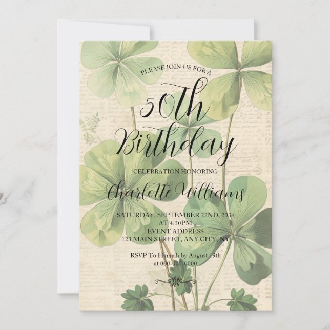 Invitation Saint Patrick's Day Femmes 50e anniversaire (Devant)