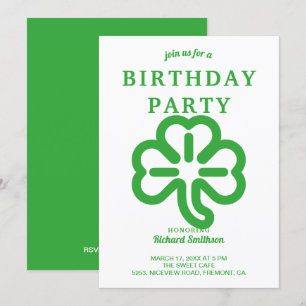 Invitation Saint Patrick's Day Green Clover fête d'anniversai