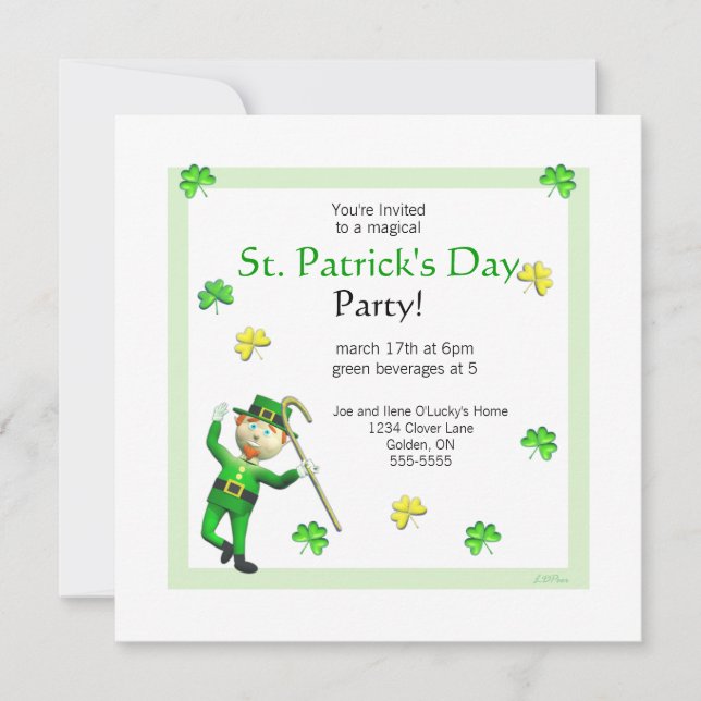 Invitation Saint Patrick's Day Leprechaun et Shamrock (Devant)