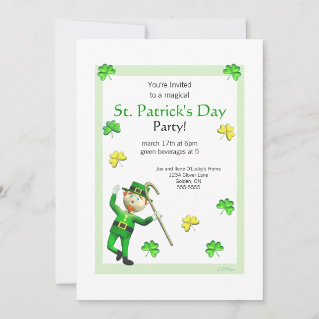 Invitation Saint Patrick's Day Leprechaun et Shamrock (Devant)