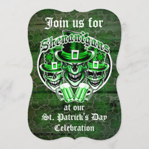 Invitation Saint Patrick's Day Leprechaun Skulls : Shenanigan