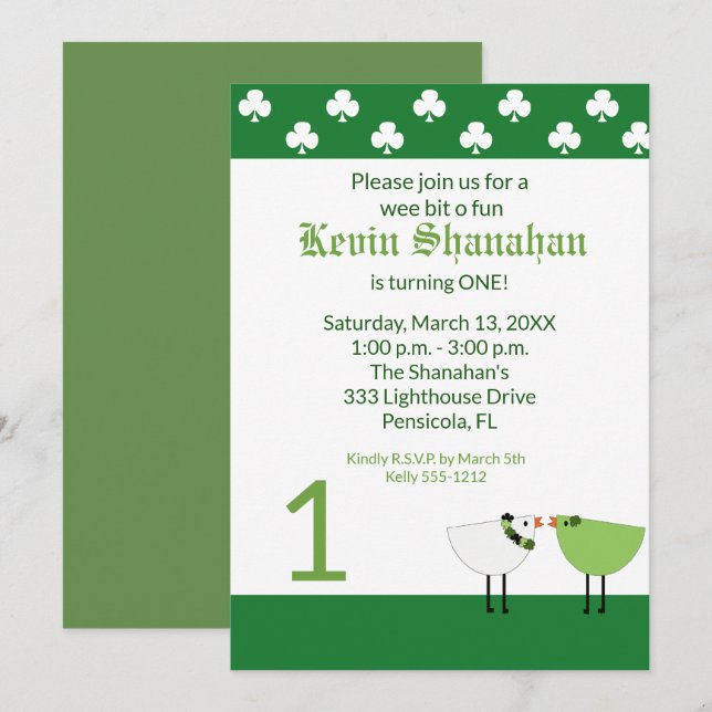 Invitation Saint Patrick's Day N'importe quel âge Anniversair (Devant / Derrière)