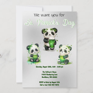 Invitation Saint Patrick's Day Panda Bear Party