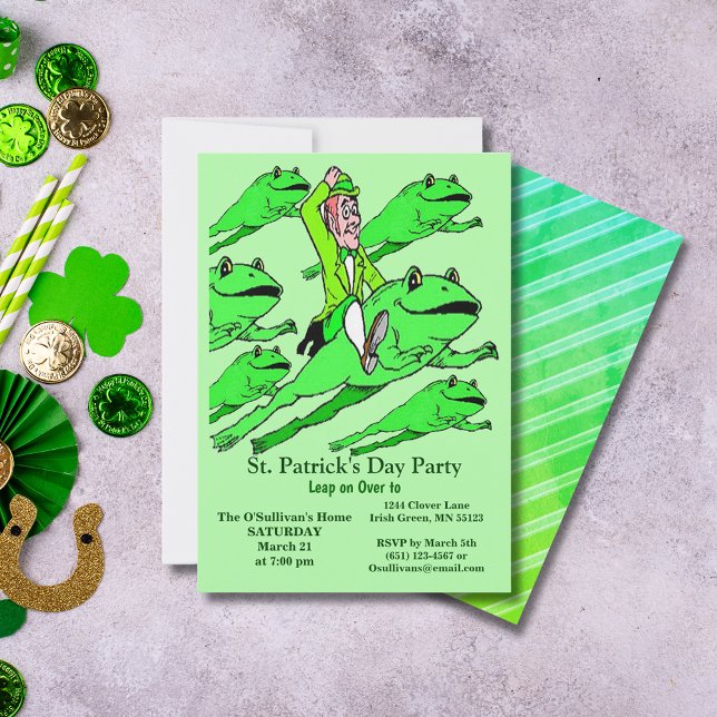 Invitation Saint Patrick's Day Party Irishman monter une gren (St. Patrick's Day Party Irishman Riding a Frog Invitation)
