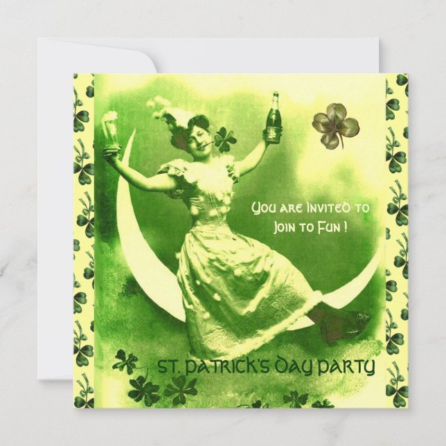 INVITATION SAINT-PATRICK'S DAY PARTY LUNE LADY AVEC SHAMROCK (Devant)