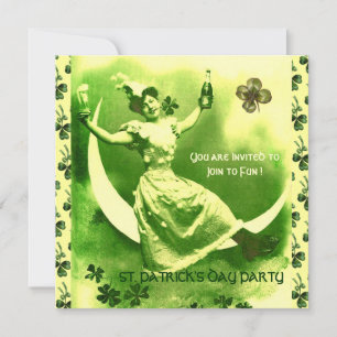 INVITATION SAINT-PATRICK'S DAY PARTY LUNE LADY AVEC SHAMROCK
