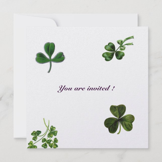 Invitation SAINT PATRICK'S DAY PARTY shamrock vert glace blan (Devant)